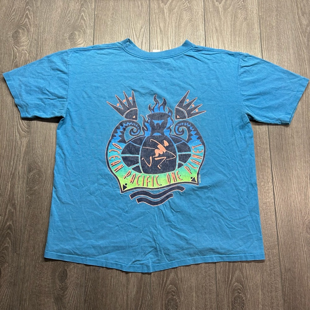 Vintage Ocean Pacific OP One Planet Graphic T-Shirt Mens Blue XL Surf Tee
